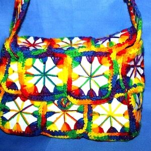 Handmade Granny Square Rainbow Crochet Bag